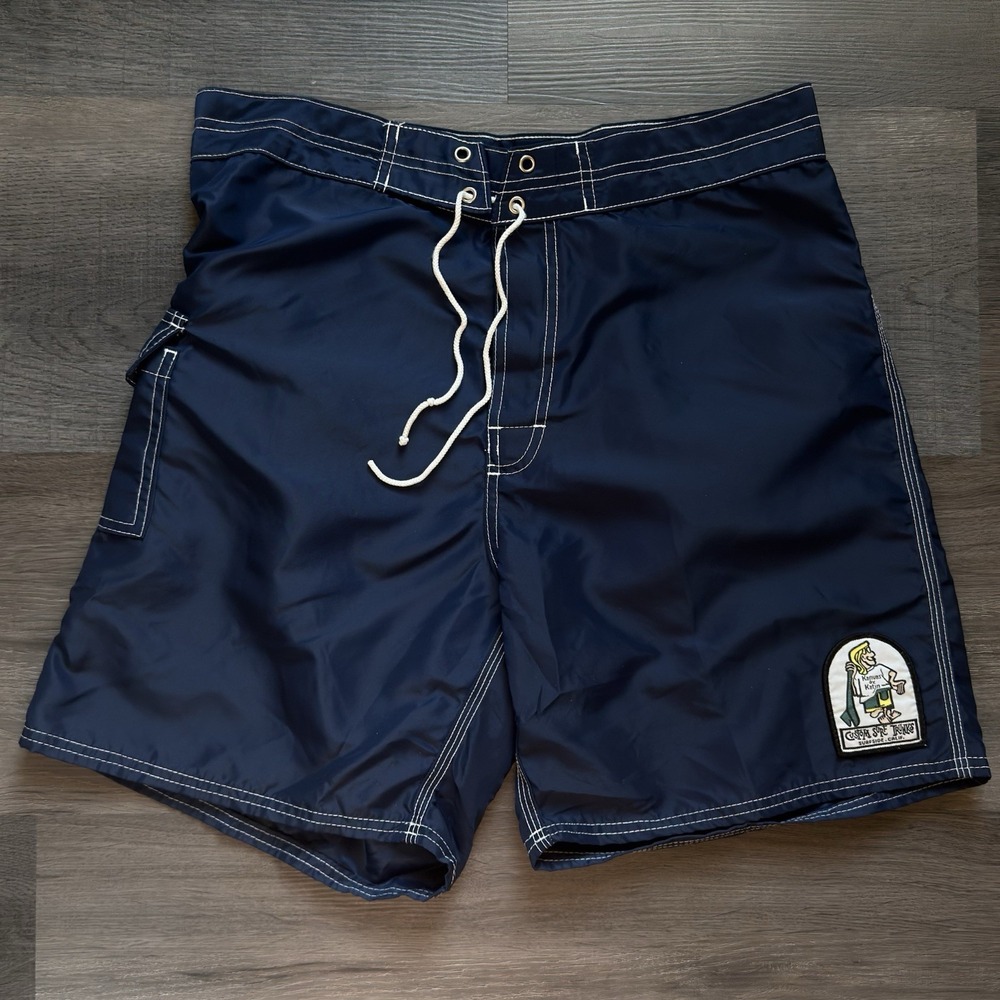 Kanvas By Katin Swim Trunks Board Shorts Mens 33 Navy Blue Drawstring USA Made